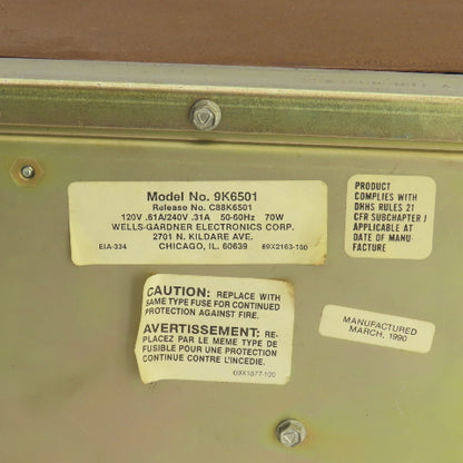 Wells-Gardner Electronics C88K6501 9K6501 8-1/2" Operator HMI Display 120/240V