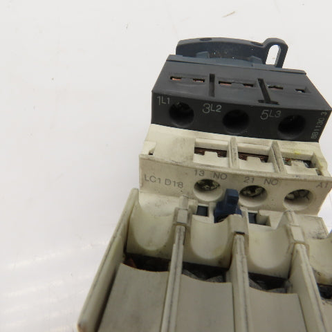 Schneider LC1 D18 LADN22 Contactor Relay W/ Aux. Block 2NC/NO 3Ph 600V 120V Coil