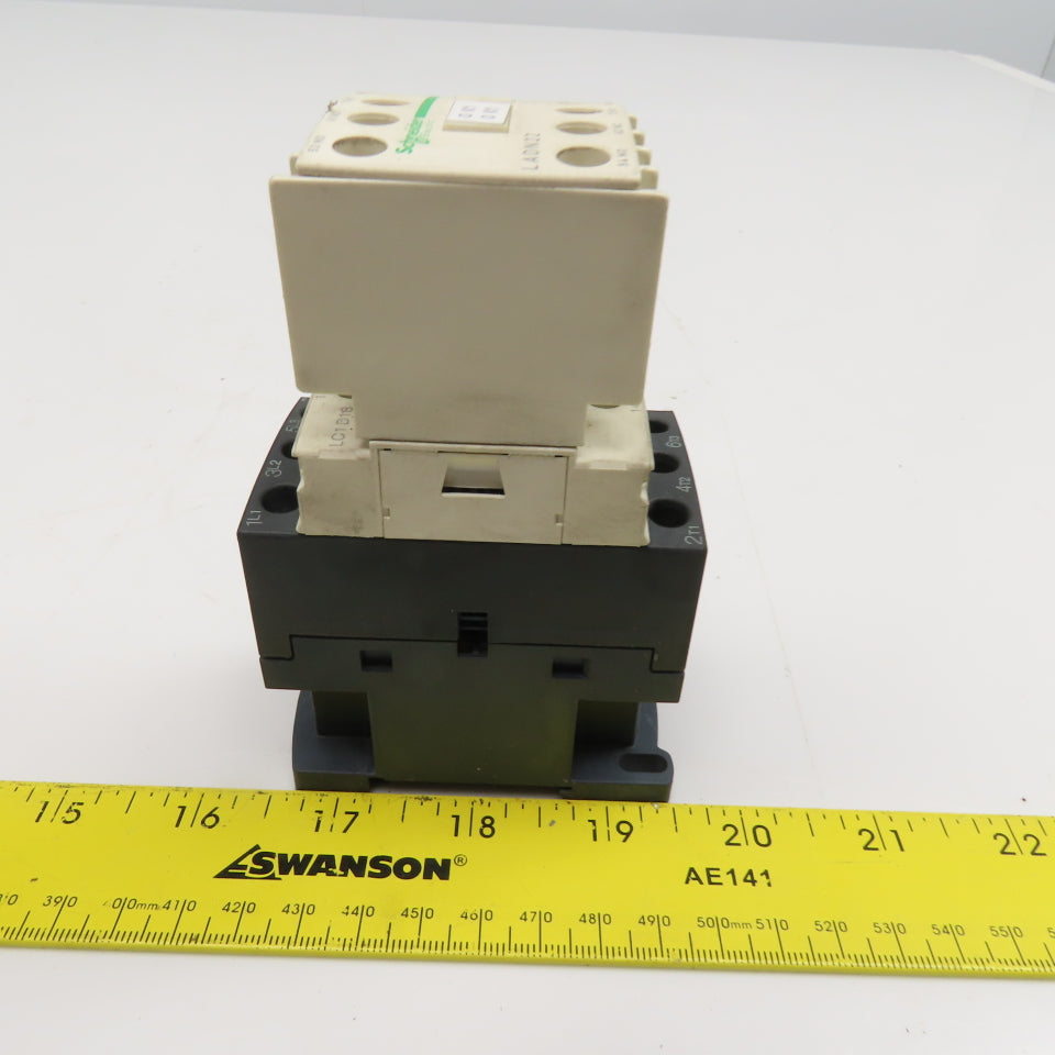 Schneider LC1 D18 LADN22 Contactor Relay W/ Aux. Block 2NC/NO 3Ph 600V 120V Coil