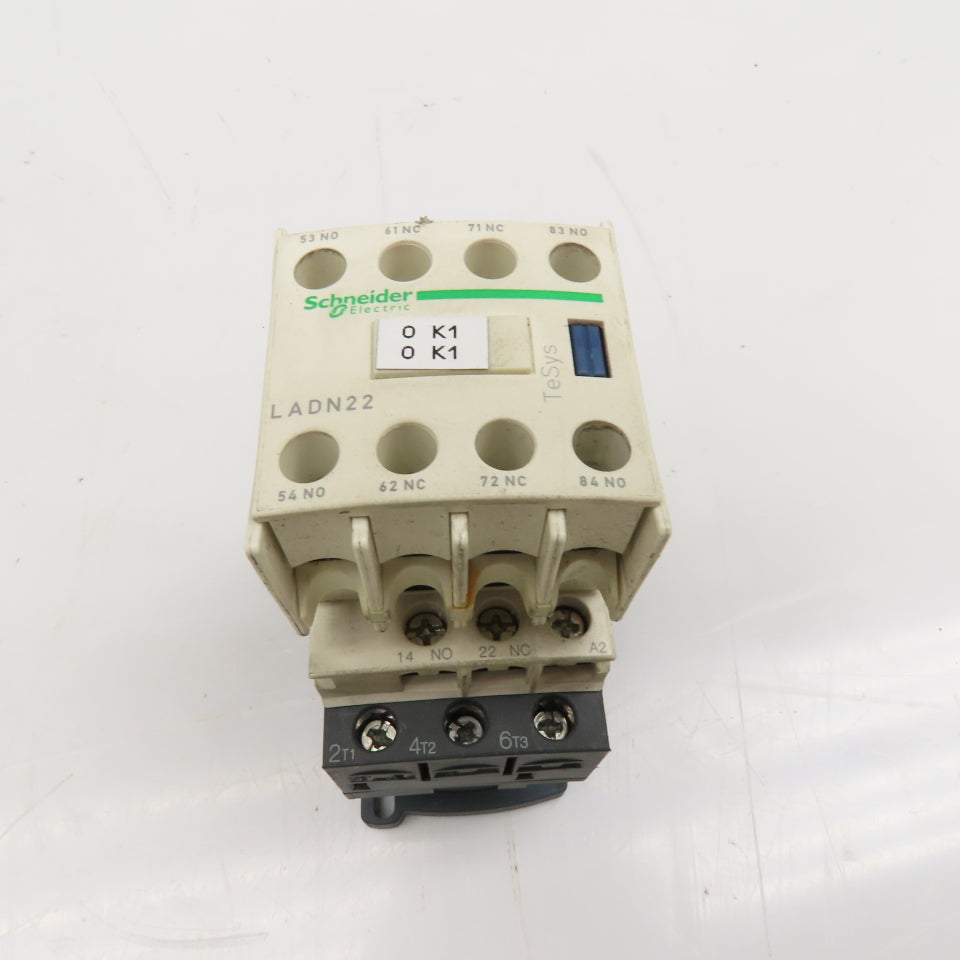 Schneider LC1 D18 LADN22 Contactor Relay W/ Aux. Block 2NC/NO 3Ph 600V 120V Coil