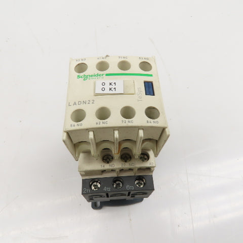 Schneider LC1 D18 LADN22 Contactor Relay W/ Aux. Block 2NC/NO 3Ph 600V 120V Coil