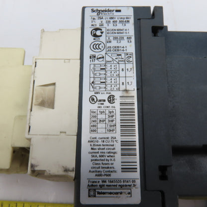 Schneider LC1D12 LADN20 Motor Contactor 690V 25A 10Hp MAX 110V Coil