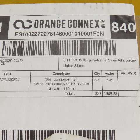 Orange Connex 5"/125mm OD Sandpaper Pads Grit Grade P320 Lot Of 300