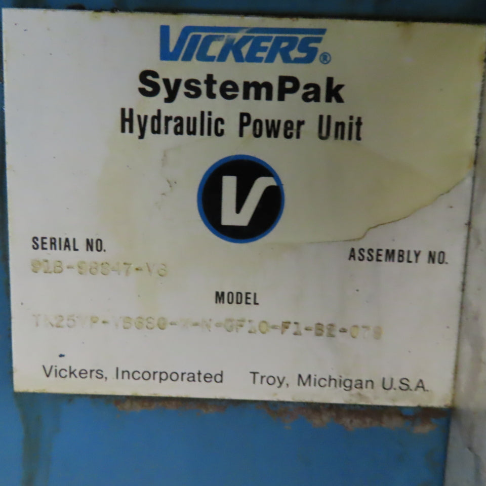 Vickers TK25VP 3Hp 3Ph 208-230/460V Hydraulic Power Unit & Heat Exchanger 30 Gal