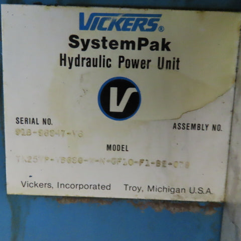 Vickers TK25VP 3Hp 3Ph 208-230/460V Hydraulic Power Unit & Heat Exchanger 30 Gal