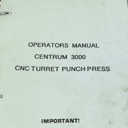 Wiedemann Centrum 3000 CNC Turret Punch Press Operators Manual
