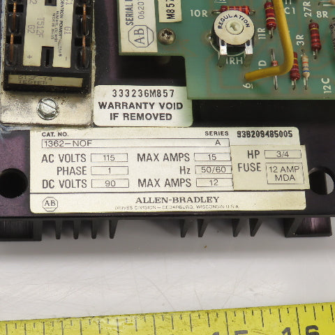 Allen Bradley Ser A. 3/4HP Drive Board 115VAC 15A 1PH 90VDC 12A