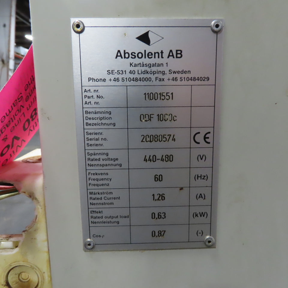 Absolent ODF 1000c 11001551 Oil Mist Smoke Filter 1Hp 208-220/480V 3Ph