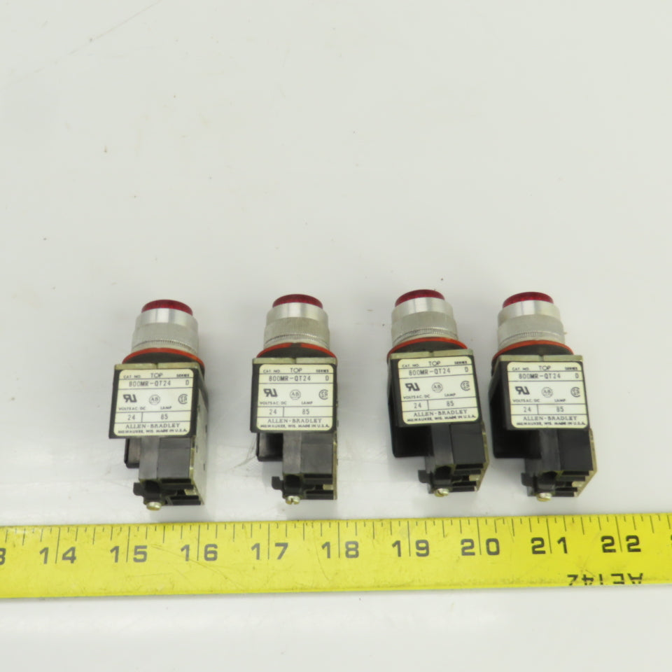Allen Bradley 800MR-QT24 Ser D Red Illuminated Momentary Push-Button 24VDC Lot/4