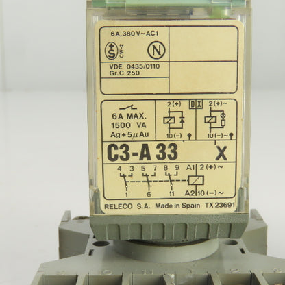 Releco C3-A 33 X 6A Relay W/SR3P-06 Socket Lot Of 2