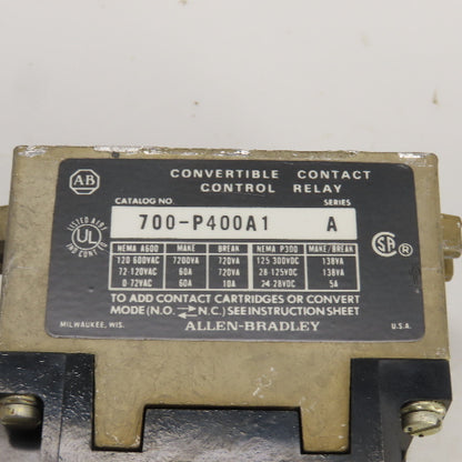 Allen Bradley 700-P400A1 Ser A AC Relay 120V Coil Lot Of 2