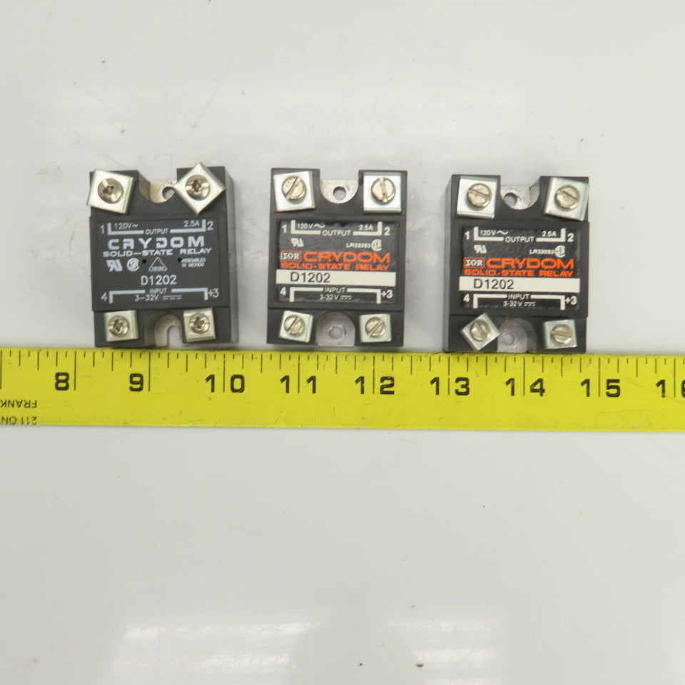Crydom D1202 Solid State Relay Output 120VAC 2.5A Input 3-32VDC Lot Of 3