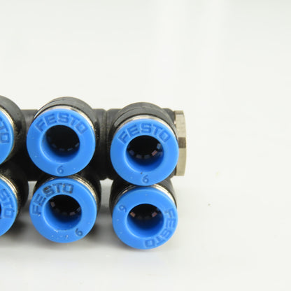 Festo 6 Port Push Connect Pneumatic Distribution Block 8mm Feed Tube 6mm Outlets