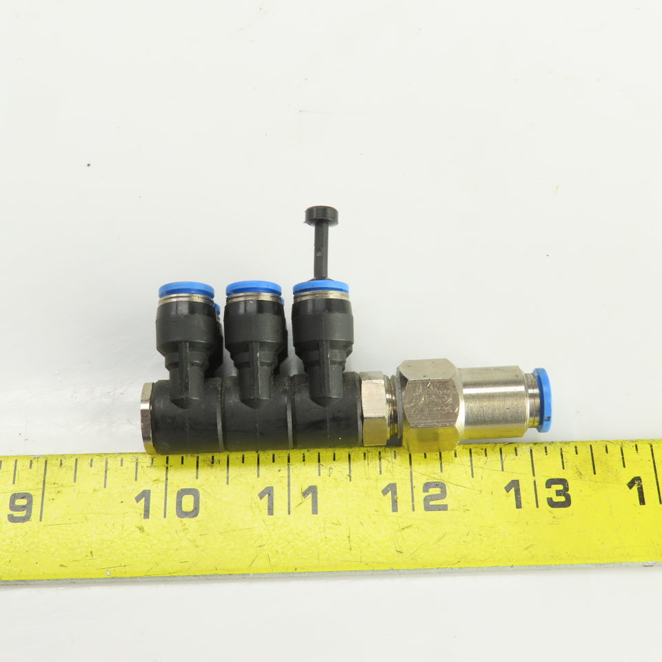 Festo 6 Port Push Connect Pneumatic Distribution Block 8mm Feed Tube 6mm Outlets