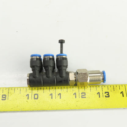 Festo 6 Port Push Connect Pneumatic Distribution Block 8mm Feed Tube 6mm Outlets