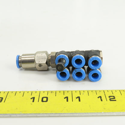 Festo 6 Port Push Connect Pneumatic Distribution Block 8mm Feed Tube 6mm Outlets