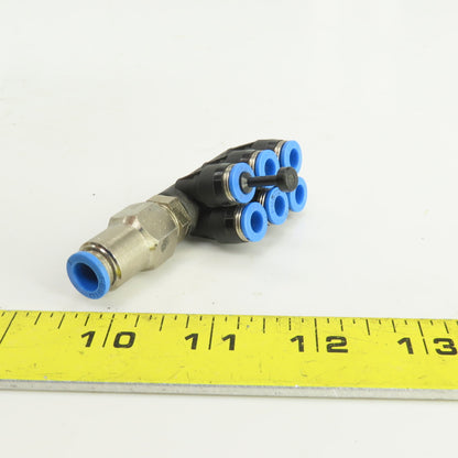 Festo 6 Port Push Connect Pneumatic Distribution Block 8mm Feed Tube 6mm Outlets