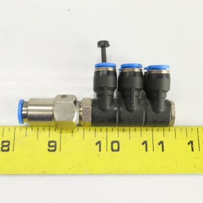 Festo 6 Port Push Connect Pneumatic Distribution Block 8mm Feed Tube 6mm Outlets