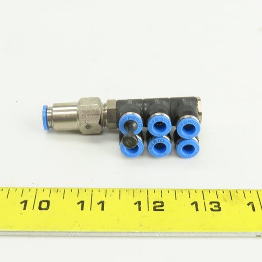 Festo 6 Port Push Connect Pneumatic Distribution Block 8mm Feed Tube 6mm Outlets