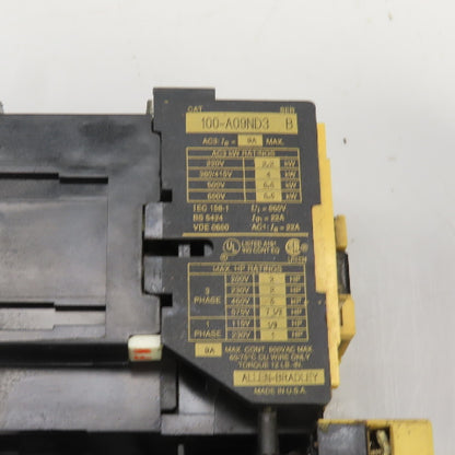 AB 100-A09ND3 6000V Contactor W/193-BSB22 Overload 1.5-2.3A Range Lot Of 2
