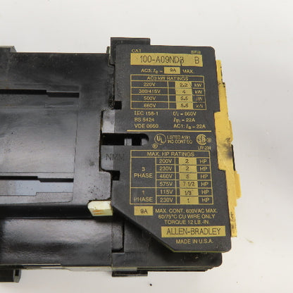 Allen Bradley 100-A09ND3 Ser B 600VAC 9A Contactor Lot Of 2