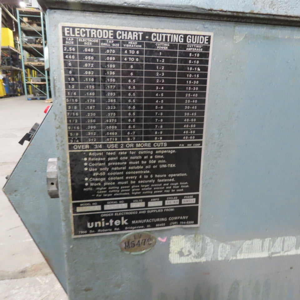 Uni-Tek 300-SA 480V 1Ph Manual Feed Broken Tap Stud Disintegrator 12" Travel