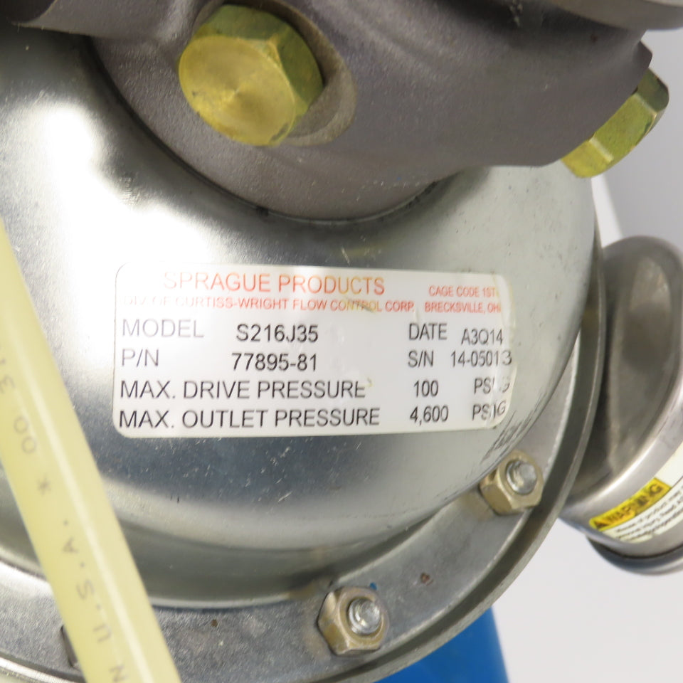 Sprague S216J35 12 Gallon Sprague Air Driven Hydraulic Pump Unit 4600PSI Out