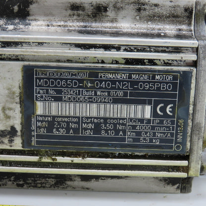 Indramat MDD065D-N-040-N2L-095PB0 2.70Nm Permanent Magnet Motor 4000RPM