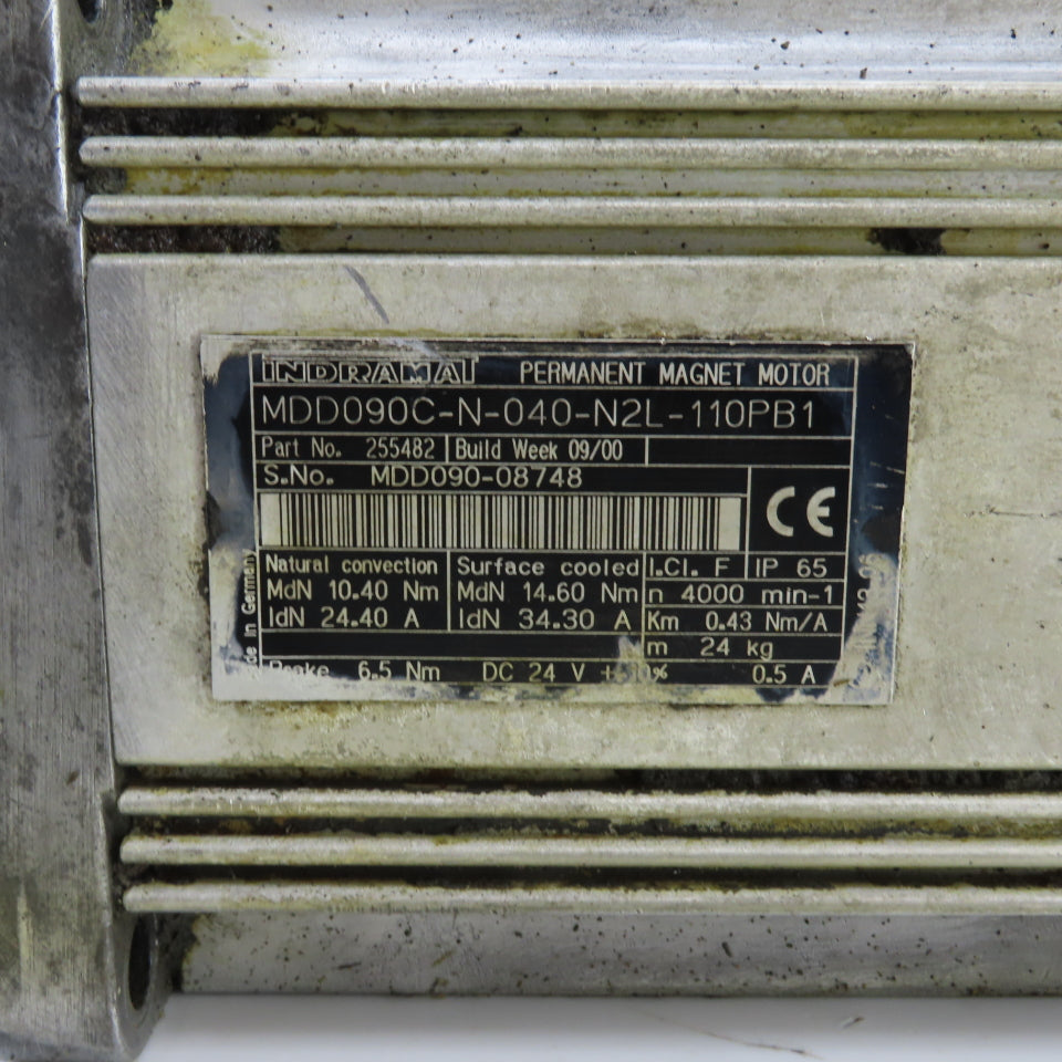 Indramat MDD090C-N-040-N2L-110PB1 10.40Nm Permanent Magnet Motor 4000RPM W/Brake