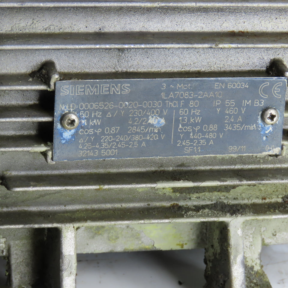 Siemens 1LA7083-2AA10 1.3kW AC Electric Motor 3435RPM 230/400/460V 3PH
