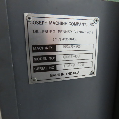 Joseph NS45-90 14" Vinyl Extrusion 90° End Mill Cutoff Saw 208V 3Ph 3400 RPM