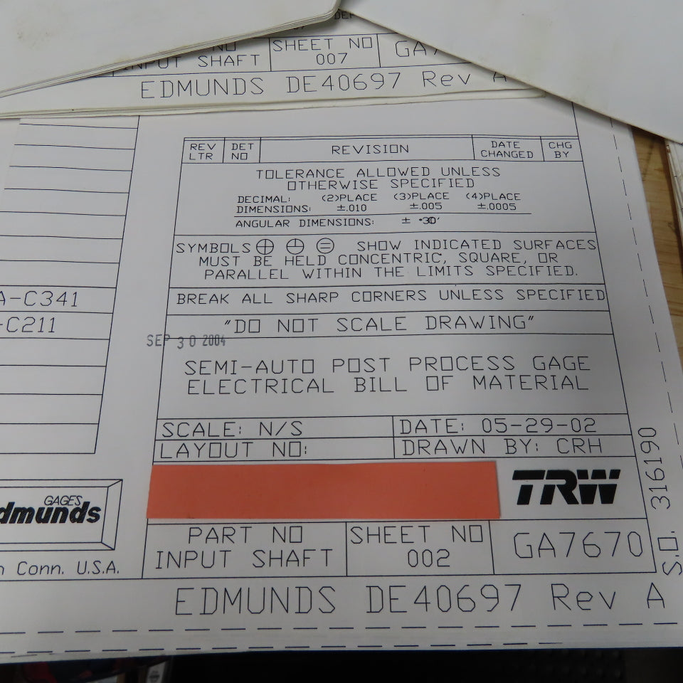 Edmunds A0-40697C Semi Auto Post Process Air Gage LVDT Sensor 480V 1Ph