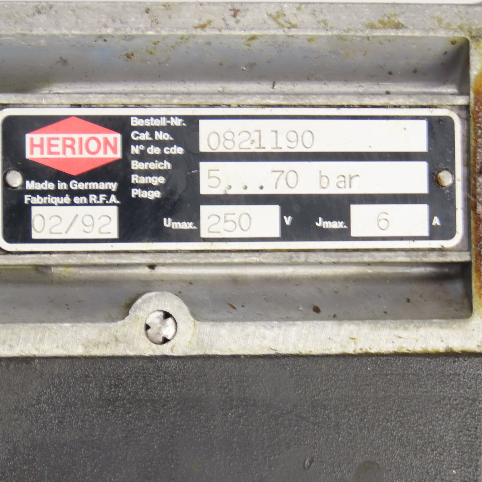 Herion 0821190 Hydraulic Pressure Valve 5-70 Bar 250V 6A
