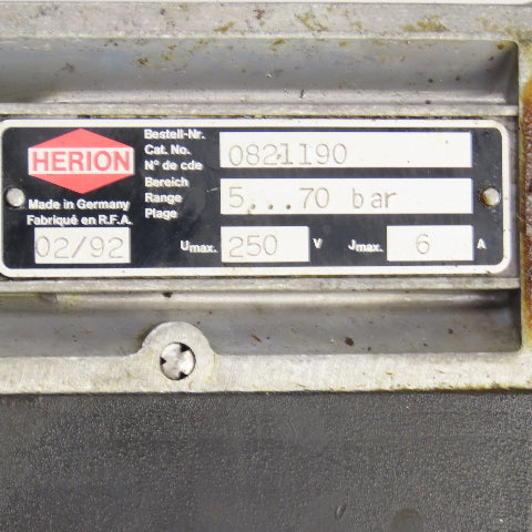 Herion 0821190 Hydraulic Pressure Valve 5-70 Bar 250V 6A
