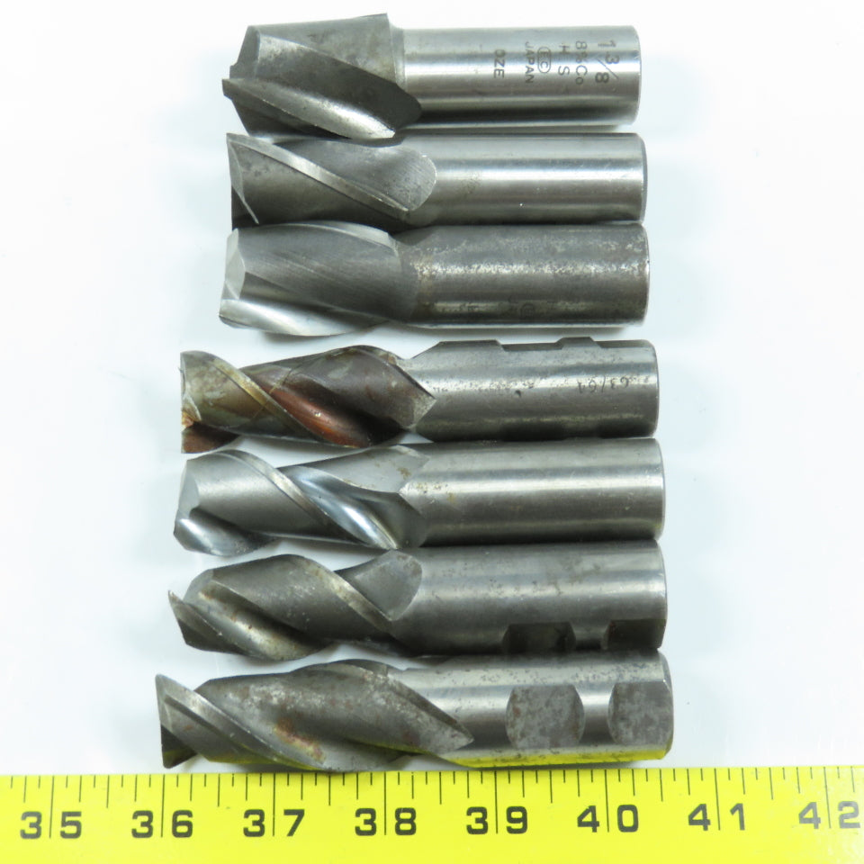 1" To 1-3/8" Square End Mill Center Cutting 2 Flute 1" Shank Lot of 7