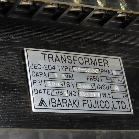 Ibaraki Fujico JEC-204 Type HT-1000 1kVA Transformer Pri 200V Sec 200V 1PH
