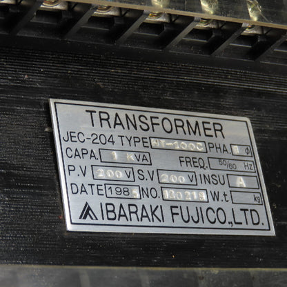 Ibaraki Fujico JEC-204 Type HT-1000 1kVA Transformer Pri 200V Sec 200V 1PH