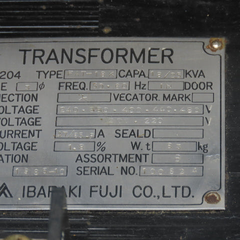 Ibaraki JEC-204 Type FAT-18K 18/25kVA Transformer Pri 240-480V Sec 200-220V 3PH