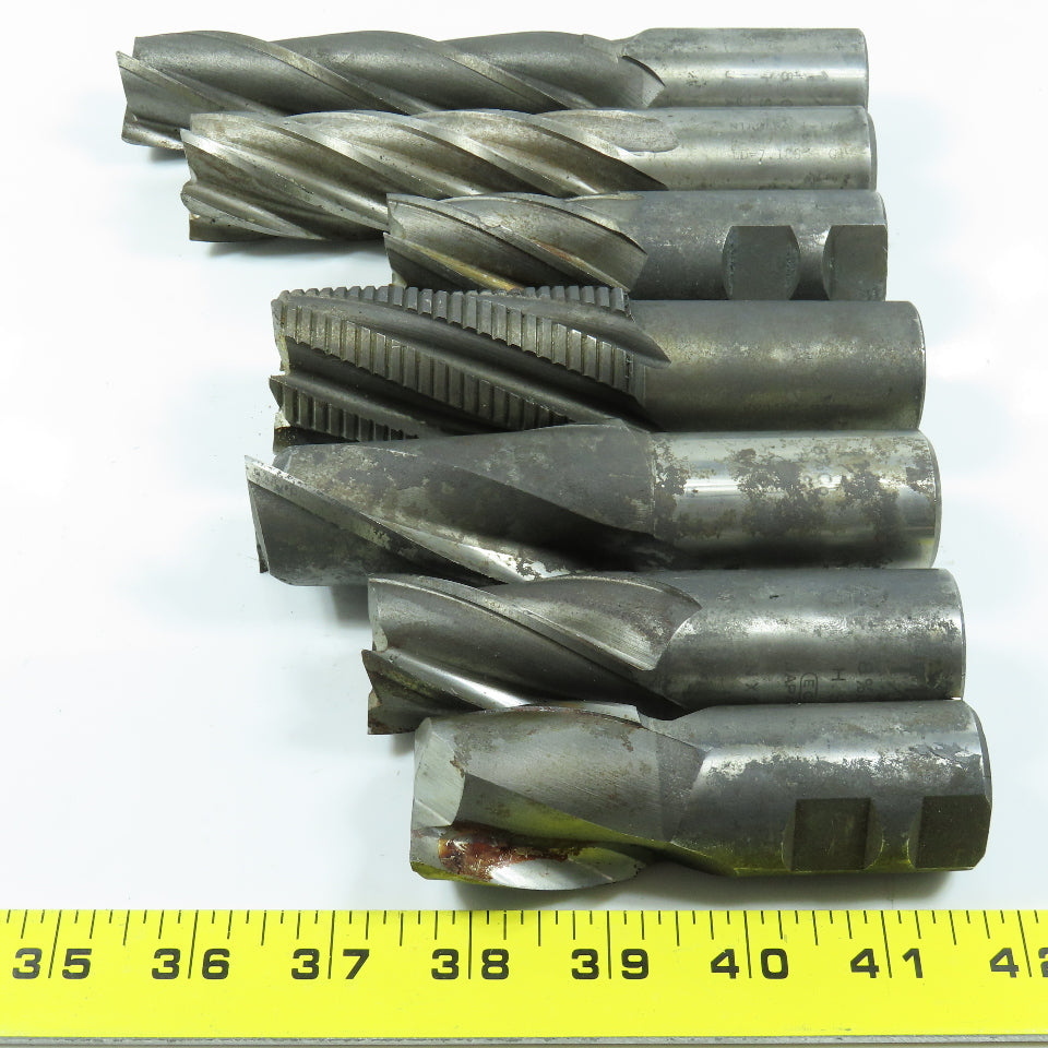 Misc. Square End Mill 2, 4 & 6 Flute 1-1/4" Shank Various Dia. Lot of 7