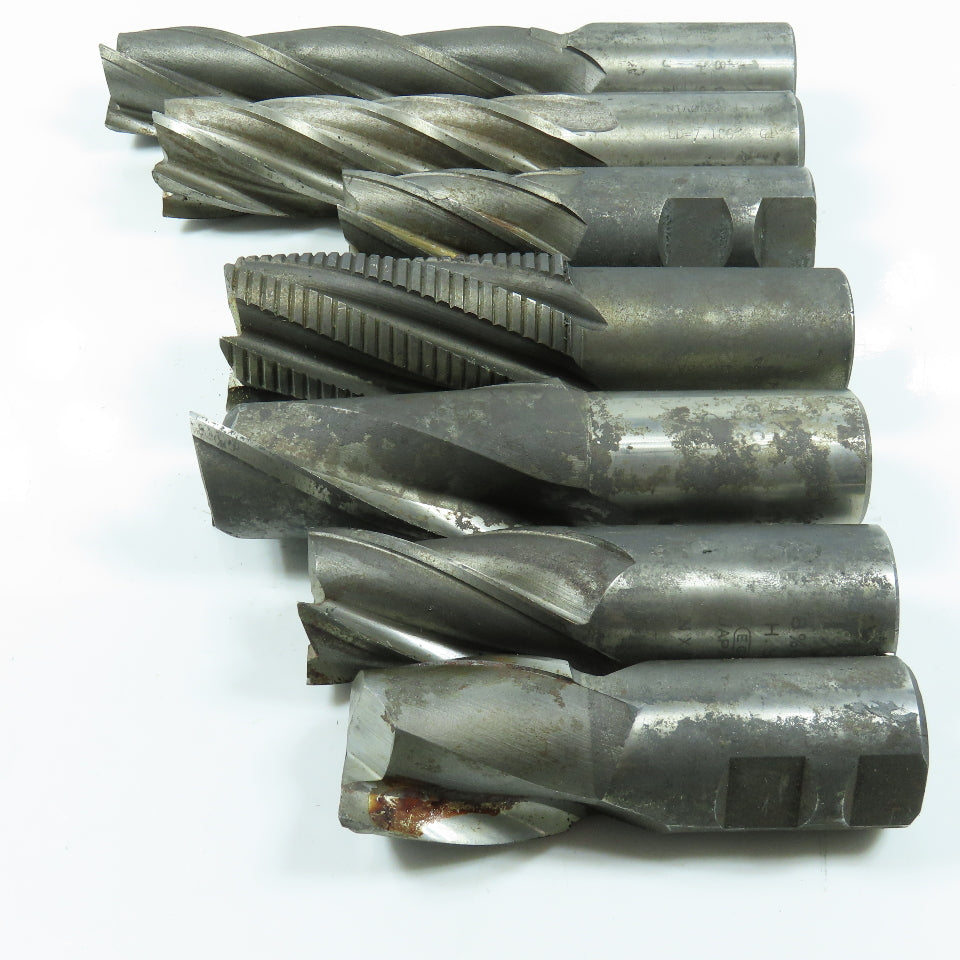 Misc. Square End Mill 2, 4 & 6 Flute 1-1/4" Shank Various Dia. Lot of 7
