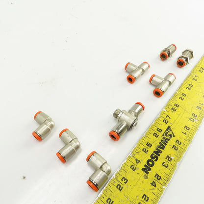 Brev MW 8mm Pneumatic Quick Connect Tee/Elbow Fittings Misc. Lot Of 8