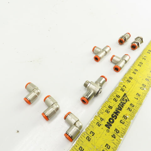 Brev MW 8mm Pneumatic Quick Connect Tee/Elbow Fittings Misc. Lot Of 8