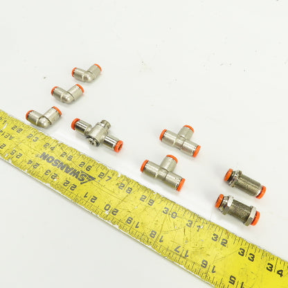 Brev MW 8mm Pneumatic Quick Connect Tee/Elbow Fittings Misc. Lot Of 8