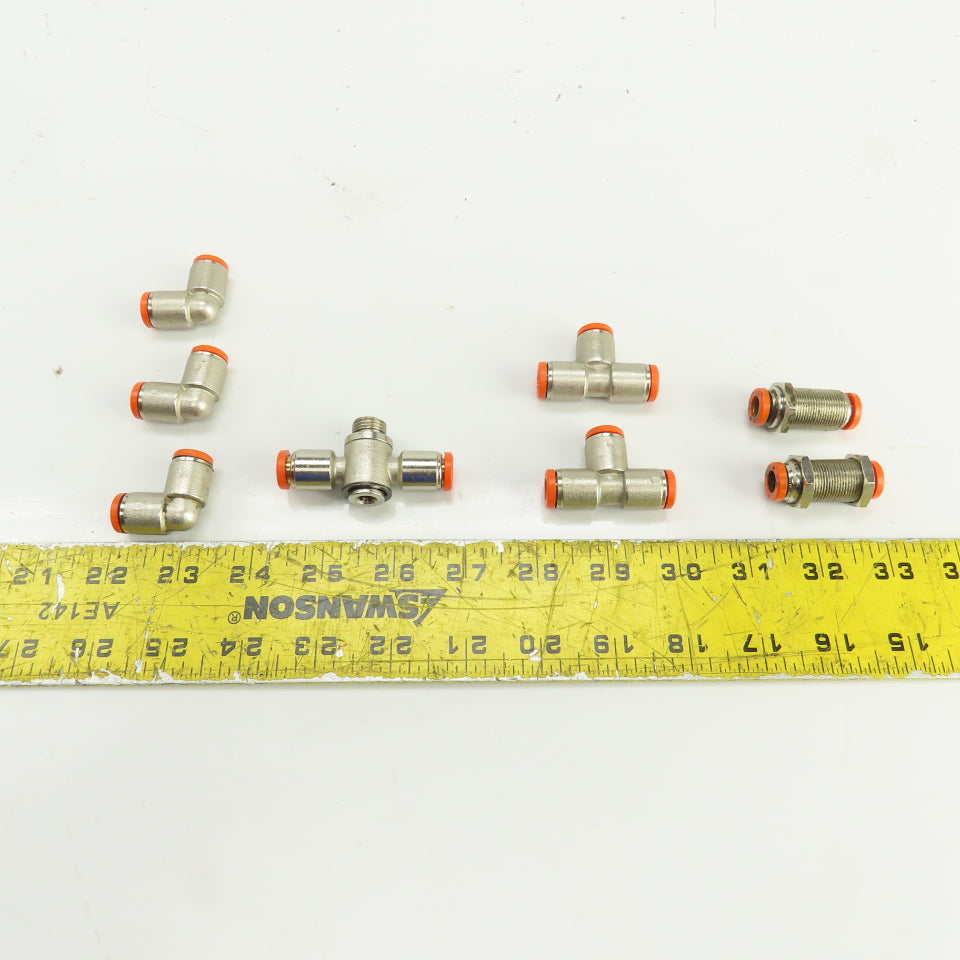 Brev MW 8mm Pneumatic Quick Connect Tee/Elbow Fittings Misc. Lot Of 8