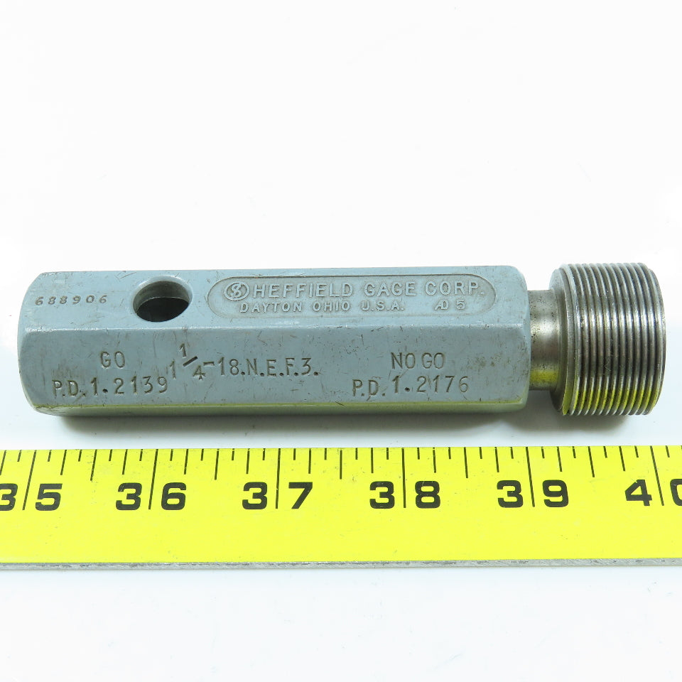 Sheffield 1-1/4"-18 NEF-3 Thread Plug Gage No Go PD 1.2176
