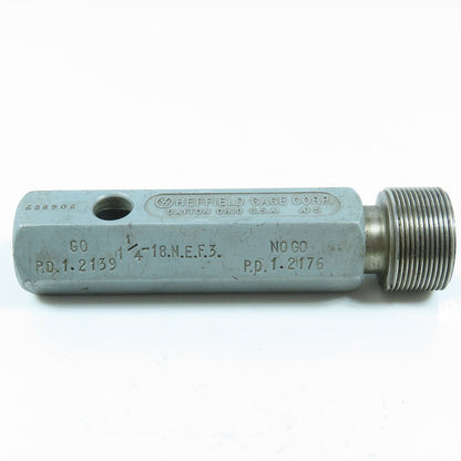 Sheffield 1-1/4"-18 NEF-3 Thread Plug Gage No Go PD 1.2176