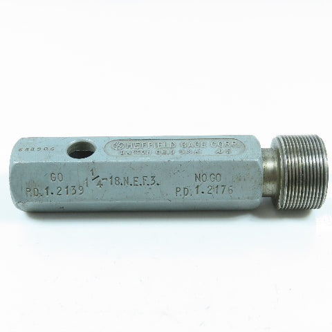 Sheffield 1-1/4"-18 NEF-3 Thread Plug Gage No Go PD 1.2176