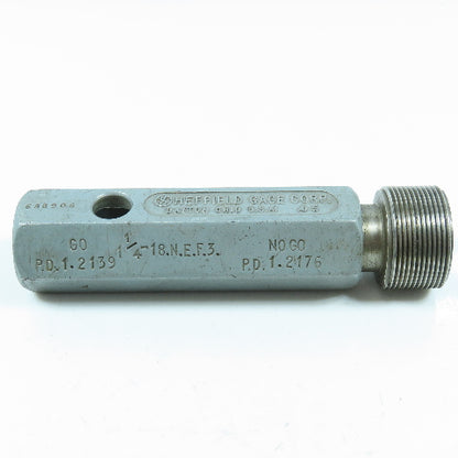 Sheffield 1-1/4"-18 NEF-3 Thread Plug Gage No Go PD 1.2176