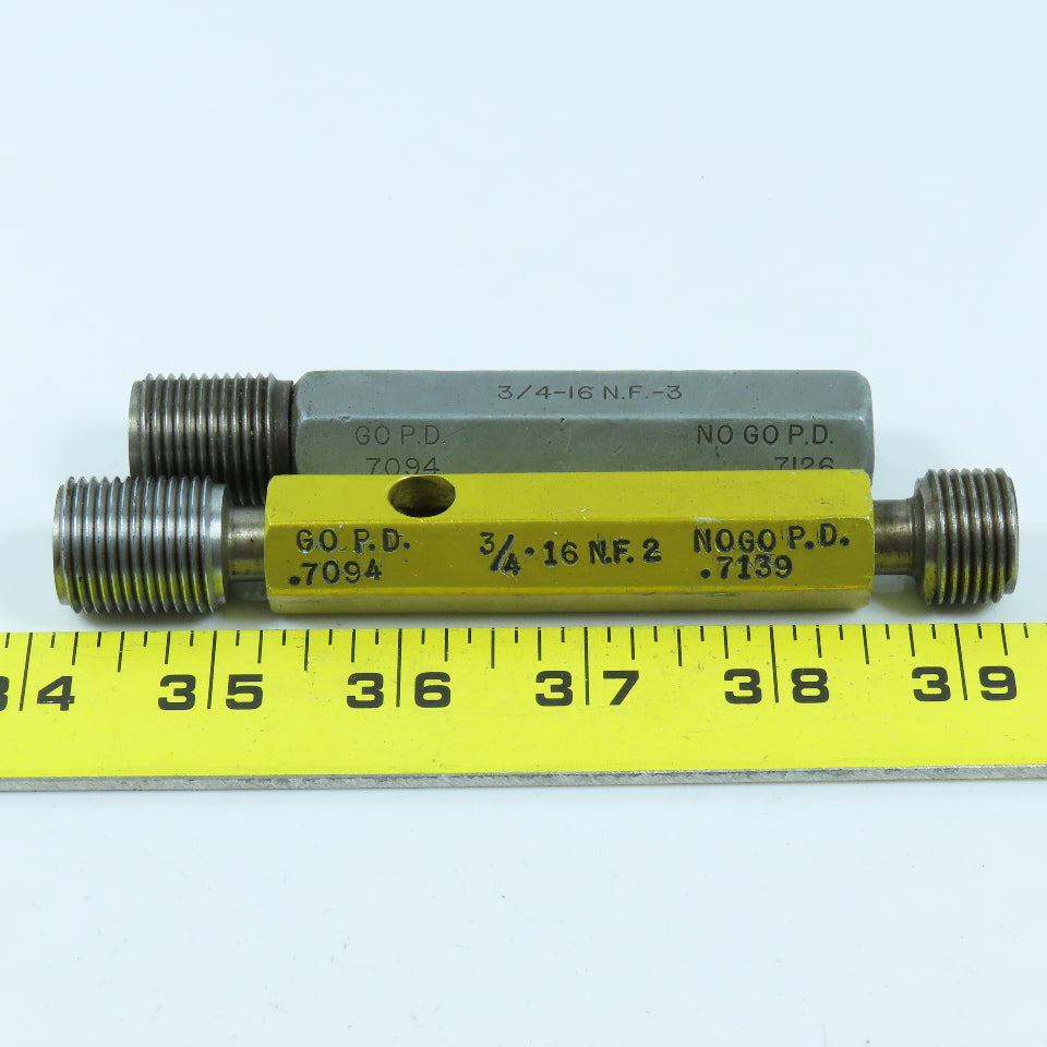 3/4"-16 NF 2 & 3/4"-16 NF 3 Thread Plug Gage Go .7094 No Go .7139