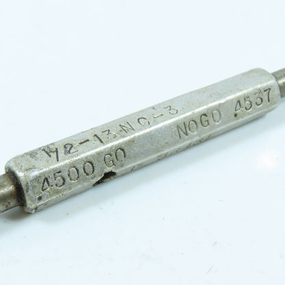 Metro 1/2"-13 NC-3 Extra Long Thread Plug Gage Go PD .4500 No Go PD .4537